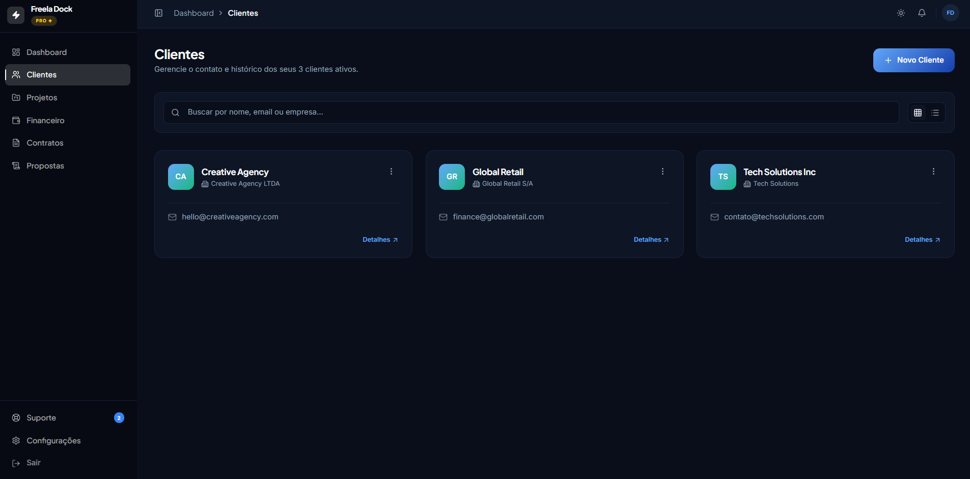 CRM de Clientes do Freela Dock
